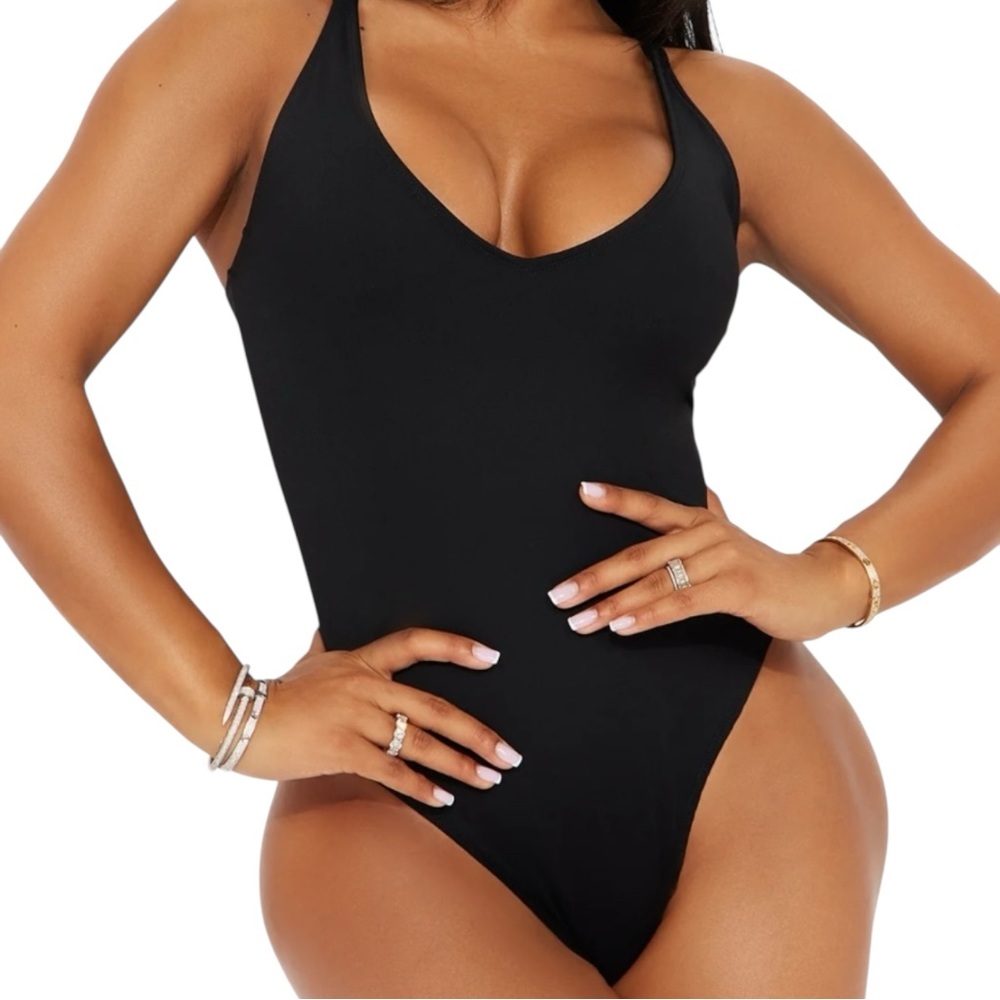 Delvina Snatched Sculpting V Neck One Piece Black 1X